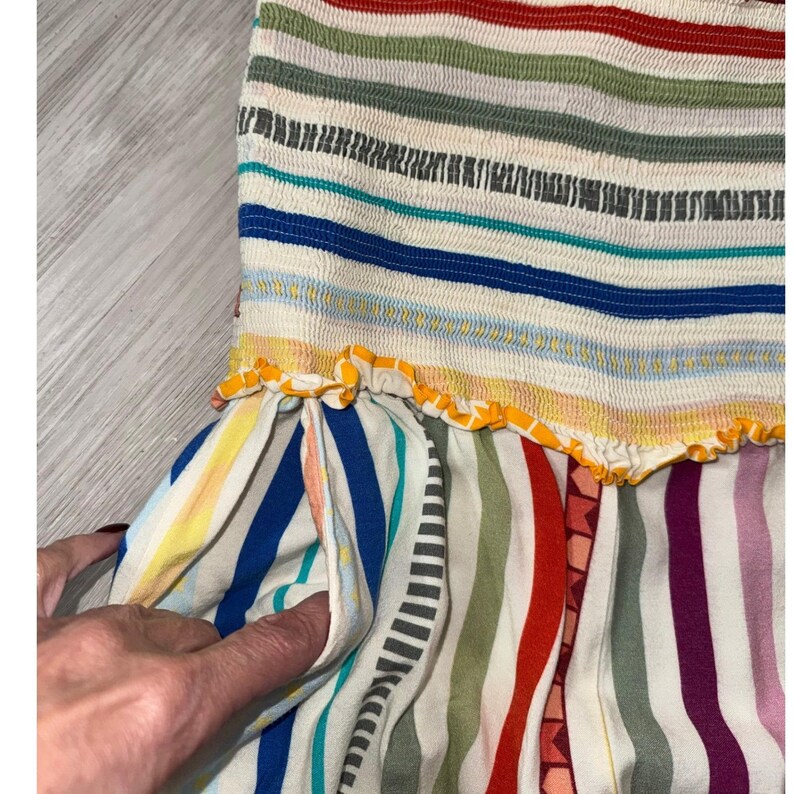 Farm Rio Anthropologie Striped Smocked Wide Leg Jumpsuit Multi S Petite 276924 image 9