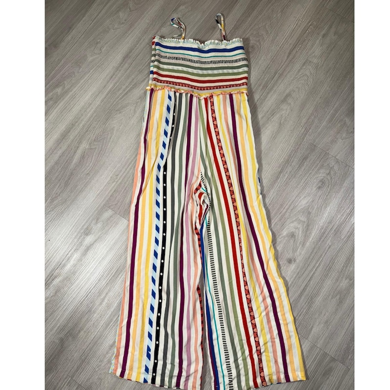 Farm Rio Anthropologie Striped Smocked Wide Leg Jumpsuit Multi S Petite 276924 image 7