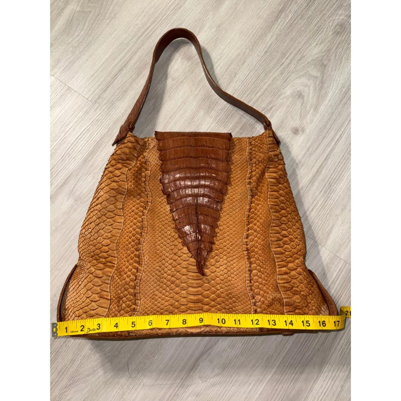 Carlos Falchi Tragetasche aus Python-Krokodilleder-Patchwork, braunes exotisches Leder, handgefertigt Bild 7