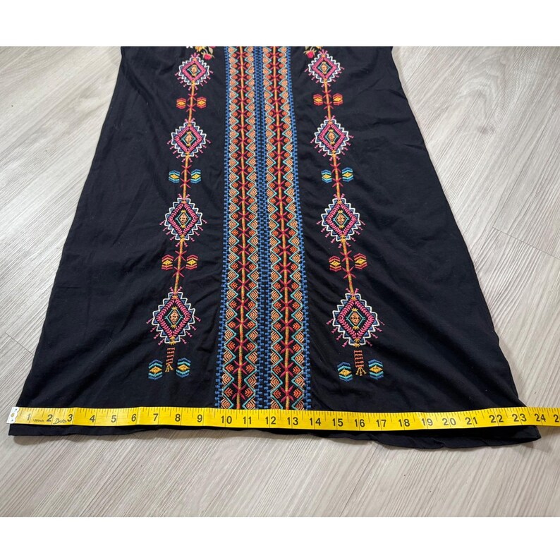 Johnny Was Los Angeles Black Embroidered Cotton V-Neck Boho Dress Womens M image 5