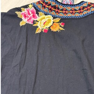 Johnny Was Los Angeles Black Embroidered Cotton V-Neck Boho Dress Womens M image 9