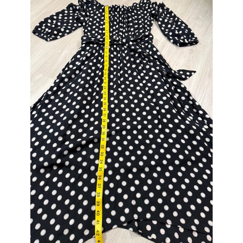Maeve Anthropologie Polka Dot Handkerchief Hem Belted Midi Dress Black White 2 image 7