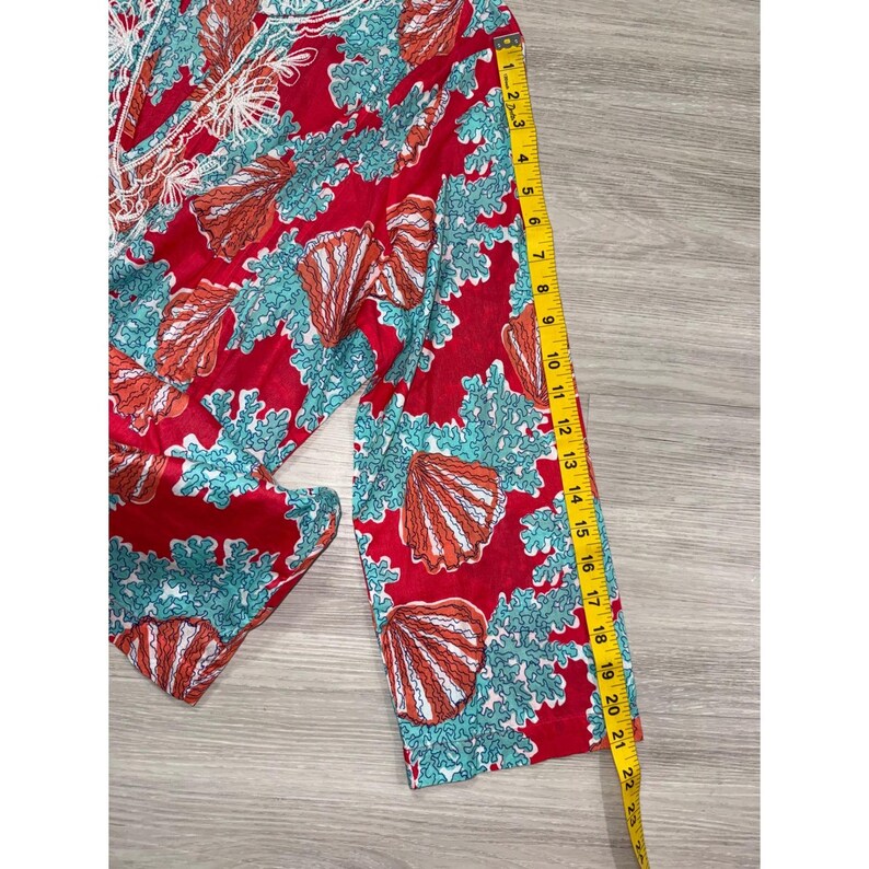 Lilly Pulitzer Sea Shell Coral Print Embroidered Tunic Top Red XL Coastal image 8