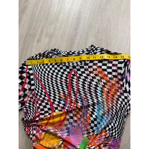 BruceGlen Checkered Graffiti Print Long Sleeve Top Multicolor Large L Tencel image 5