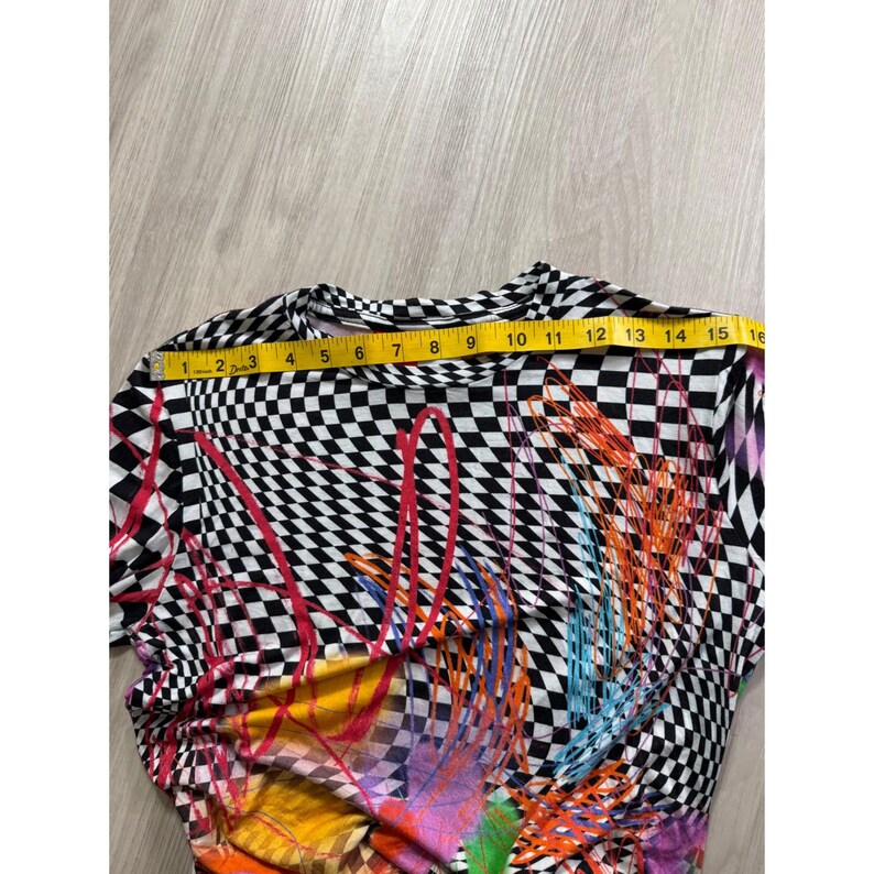BruceGlen Checkered Graffiti Print Long Sleeve Top Multicolor Large L Tencel image 5