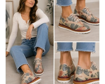 DOGO Shoes Zandalia Oxford Schnürschuhe, flache Schuhe mit geometrischem Tiermuster, vegan, Größe 41