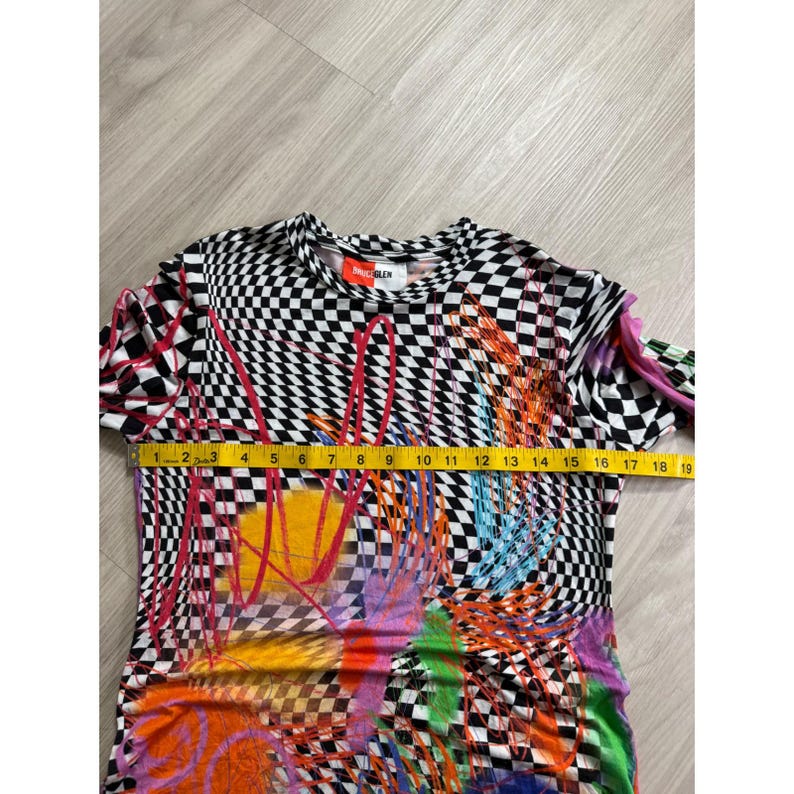 BruceGlen Checkered Graffiti Print Long Sleeve Top Multicolor Large L Tencel image 8