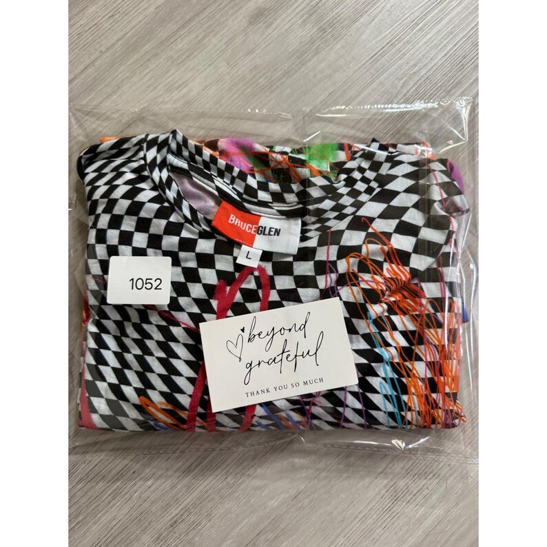 BruceGlen Checkered Graffiti Print Long Sleeve Top Multicolor Large L Tencel image 10