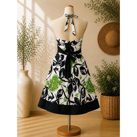 Speechless Floral Halter Dress Green Black White Fit & Flare Party Size 13