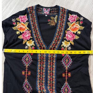 Johnny Was Los Angeles Black Embroidered Cotton V-Neck Boho Dress Womens M image 7