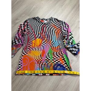 BruceGlen Checkered Graffiti Print Long Sleeve Top Multicolor Large L Tencel image 7