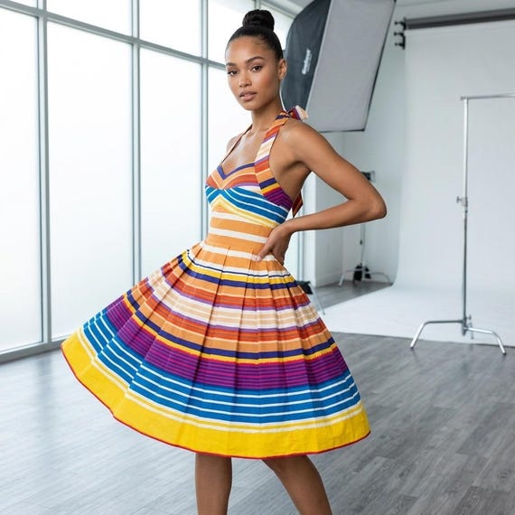 calvin klein pleated halter dress Striped Fit & Flare Multicolor Sweetheart Midi Sherri Hill Strapless Metallic Fitted Prom Dress 56085