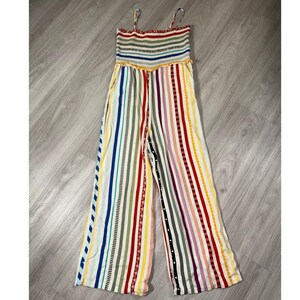 Farm Rio Anthropologie Striped Smocked Wide Leg Jumpsuit Multi S Petite 276924 image 2