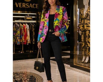 Versace Jeans Couture Pop Art Face Print Blazer Jacket Multi Color IT 40 US 4