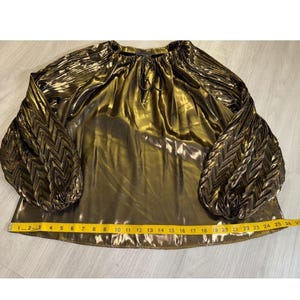 Johnny Was JADE Gold Metallic Pleated Balloon Sleeve Blouse L16223-O Womens M image 5