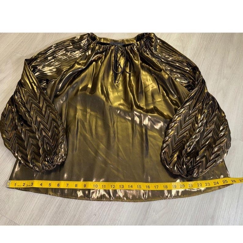Johnny Was JADE Gold Metallic Pleated Balloon Sleeve Blouse L16223-O Womens M image 5