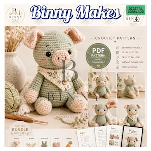 Minivarken gehaakt amigurumipatroon, tutorial boerderijdieren plushie, digitale pdf-download