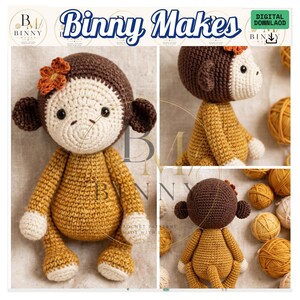 Amigurumi Monkey Crochet Pattern PDF | Beginner Friendly Plush Monkey Pattern | Cute Baby Monkey Amigurumi | 4 Colors Included | BinnyMakes