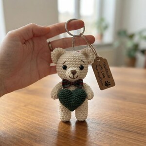 Crochet Bear Keychain Amigurumi Pattern PDF, Mini Teddy Bear Holding Heart Digital Download, Cute Bag Charm Plushie Toy Pattern,