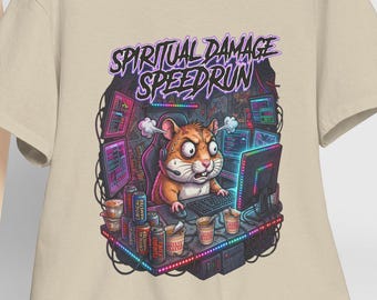Spiritual Damage Speedrun hamster gamer T-Shirt | retro arcade, streaming setup