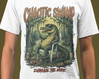 Chaotic Swamp Alligator T-Shirt, Funny Crocodile Graphic Tee, Vintage Swamp Shirt, Retro Gator Tshirt, Southern Gothic Streetwear