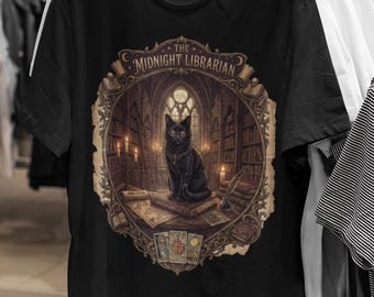 Midnight Librarian Cat tee | Bookish Cat Shirt, Library Illustration