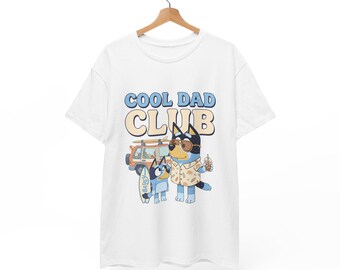 Bluey Cool Dad Club T-Shirt | Cartoon Dad Character, Surfboard & Van Design