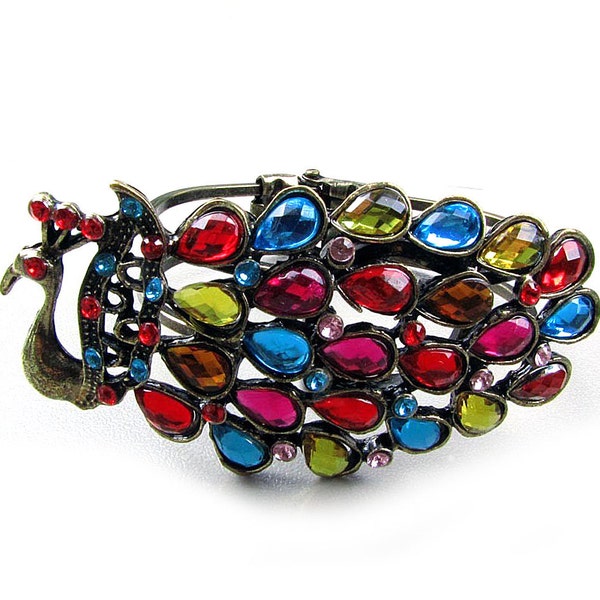 Antique brass vintage peacock bracelet