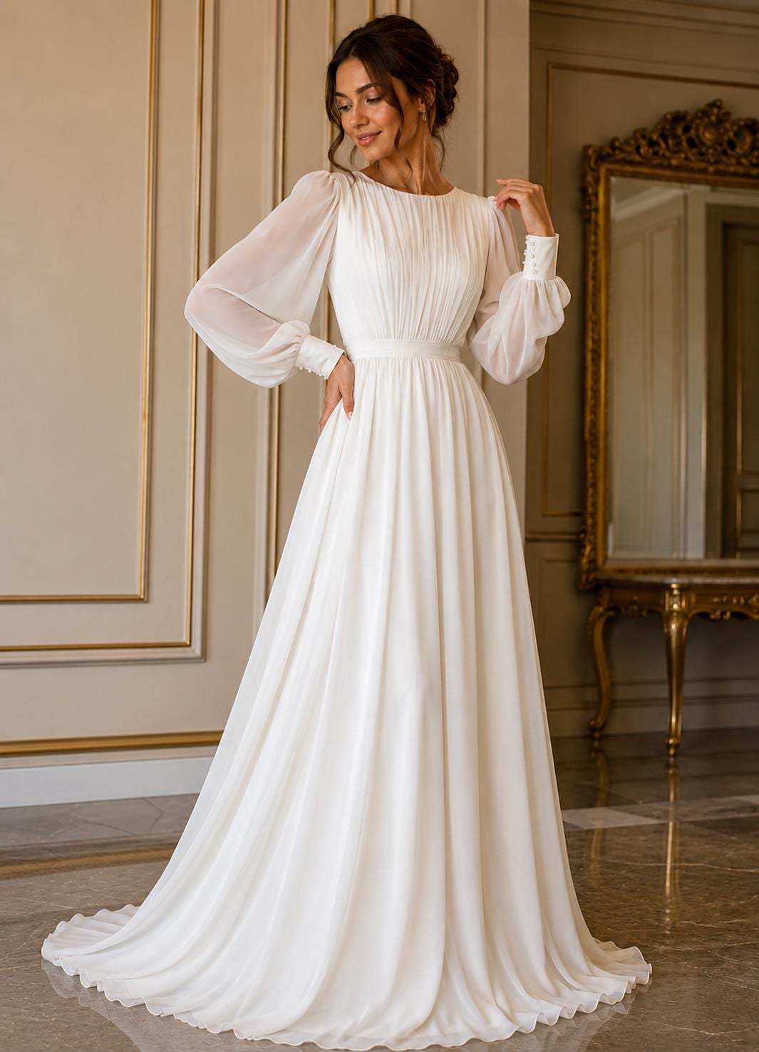 white long sleeve engagement party dress Zapaka Women White Boho Long Sleeves Engagement Party Dress with Lace V-Neck Maxi Dress, White / M