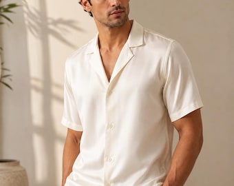 Men's Silk  Shirt, Luxury Off-White Dress Shirt for Men, Formal Button Down Shirt, Wedding Party Shirt, Business wear, Classic Men Shirt