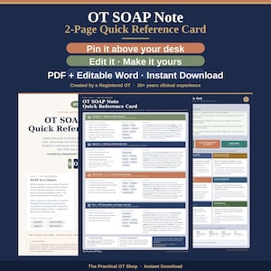 Tarjeta de referencia rápida para notas SOAP de terapia ocupacional / Guía rápida de documentación de terapia ocupacional (PDF imprimible)