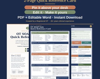 OT SOAP Note Quick Reference Card | Occupational Therapy Documentation Cheat Sheet (Printable PDF)