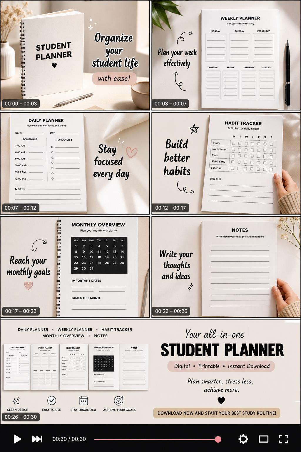 Printable Student Planner PDF | Academic Planner | Study Planner ...