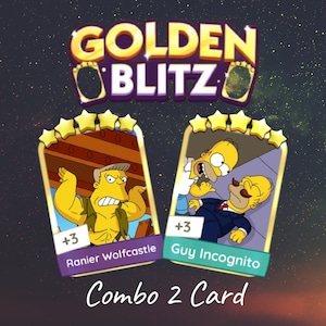 Golden Blitz - "Ranier Wolfcastle + Guy Incognito" - Carta de combo 2 - Pegatina Monopoly_Go 5 estrellas