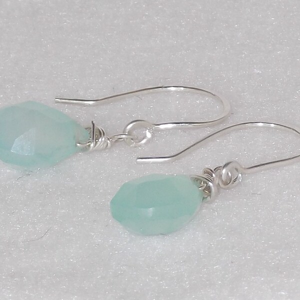 Sterling Silver Earrings with Aqua Chalcedony Dangles - ES65