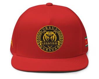Red Snapback - Ursua Gold Crest Guadeloupe Flat Bill Cap - Afro Streetwear - LEGACIS81