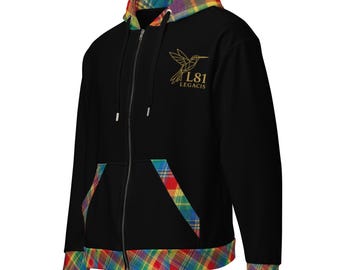 Recycled Zip Hoodie, "Madras Hybrid" Black Gold Sweatshirt, URSUA LEGACIS81