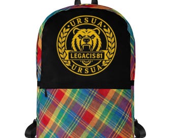 Water Resistant Backpack - Ursua Gold Seal, Guadeloupe Flag & Madras 15 Laptop Bag - LEGACIS81