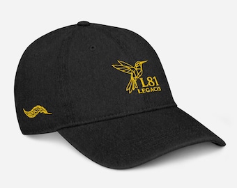 Denim Cap, Heritage Gold Hummingbird, Multi Zone Embroidered Soft Cotton Hat, LEGACIS81