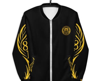 Bomber Jacket, "URSUA" Gold Bear Streetwear Track Top, LEGACIS81