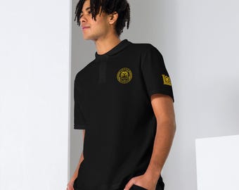 Cotton Pique Streetwear Polo Shirt - Embroidered Ursua Gold Bear & Sleeve Emblem - LEGACIS81