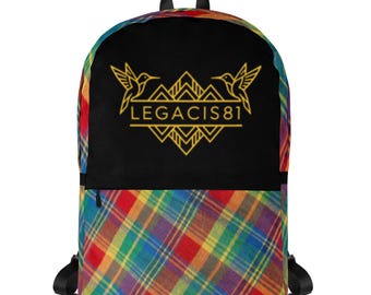 Backpack, Madras Laptop Daypack, Architect Gold Geometric Emblem LEGACIS81