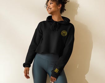 Crop Hoodie Sweatshirt, "Architect" Black Gold Cropped Pullover, URSUA LEGACIS81