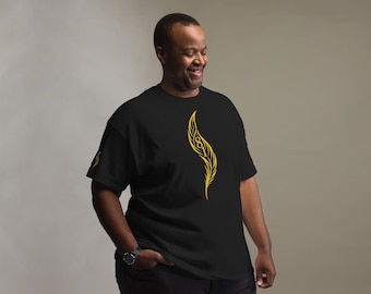 Heavy Cotton Streetwear T-Shirt - Ursua Gold Bear, Feather of Ascension & Sleeve Emblem - LEGACIS81