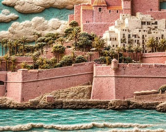 Valencia, España. Paisaje de ensueño para pared. Impresión digital de un paisaje urbano mediterráneo. Obra de arte decorativa.