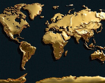 Mapa del mundo dorado impreso, arte mural de geografía de lujo, decoración de oficina, regalo de viaje