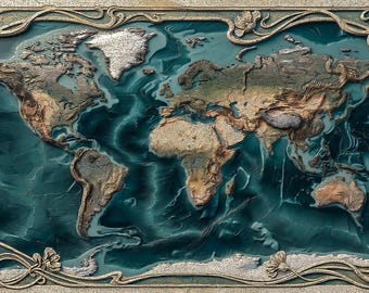 Mapa del mundo antiguo, lámina digital para descargar, cartografía antigua, decoración de pared.