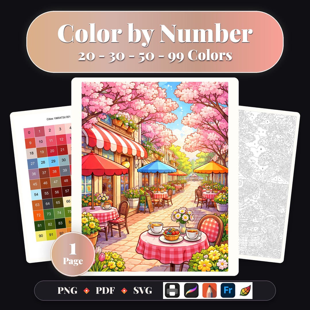 Color by Number, Cozy Town – 20-99 Colors (PDF+PNG+SVG) - Etsy UK
