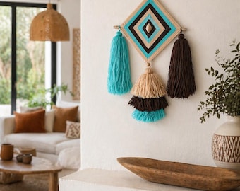 Handwoven thread wall hanging, modern bohemian decor, home art, unique gift for interior decoration