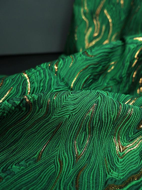 emerald green fabric for dress Gold Jacquard by the Yard, Luxury Wave Pattern Evening Gown & Formal Dress, Sold by the Yard A20 removebadge table cloth Black Side Slit Dresses Evening gown Color:Black+White